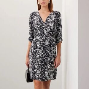 Club Monaco Floral Puff Sleeve Wrap Tie Midi Semi-Formal Party Dress